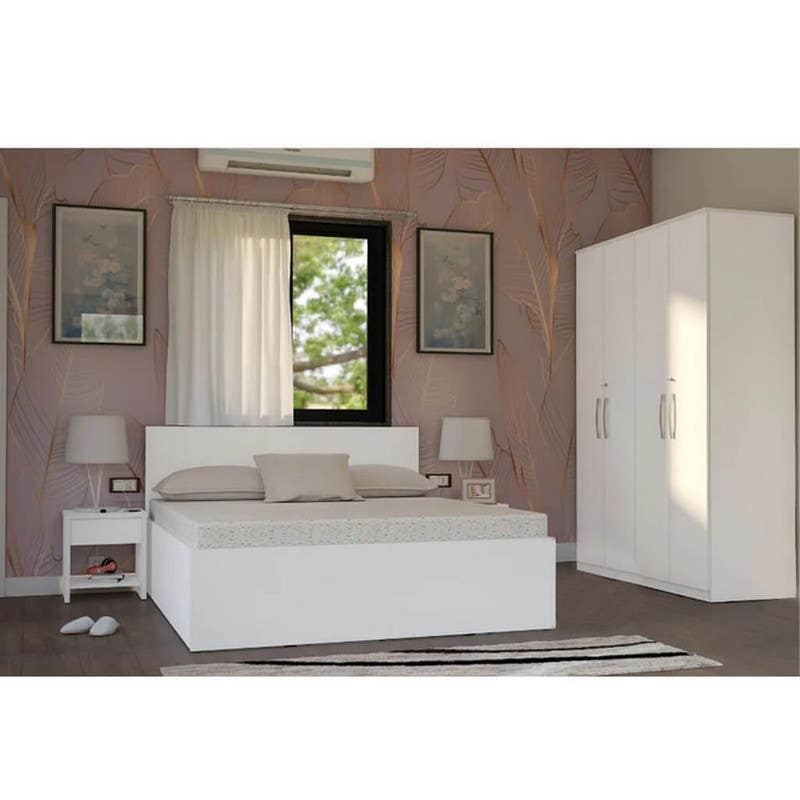 MDF Wood Modern Full Bed Room, 4 PCS - White