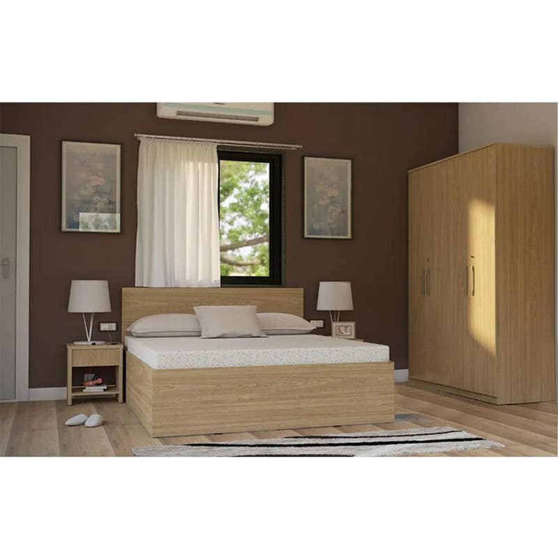 MDF Wood Modern Full Bed Room, 4 PCS - Beige