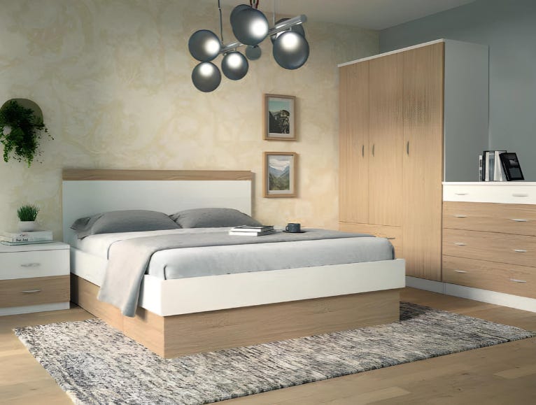 MDF Wood Modern Full Bed Room, 4 PCS - Beige White