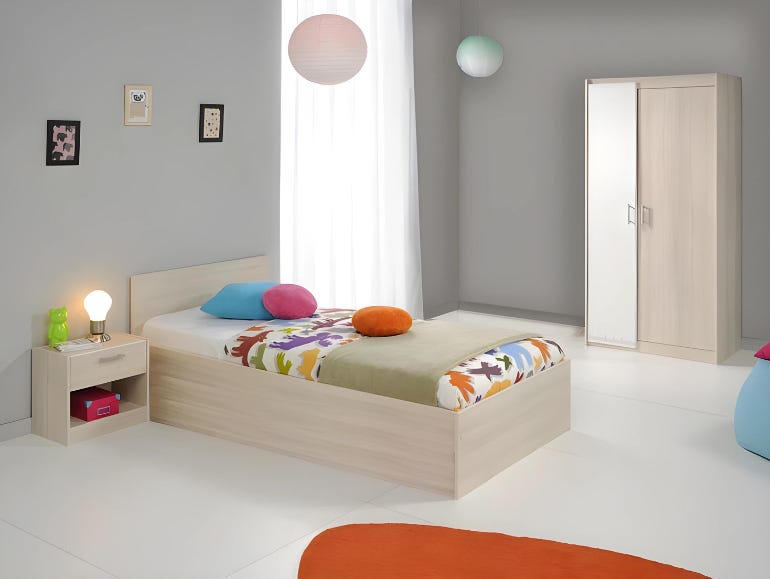 MDF Wood Modern Full Bed Room, 3 PCS - Beige