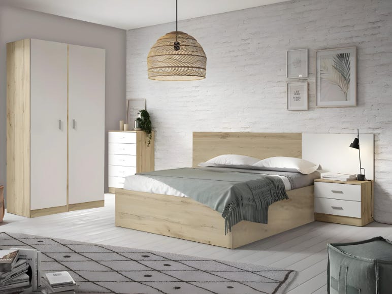 MDF Wood Modern Full Bed Room, 4 PCS - Wooden White