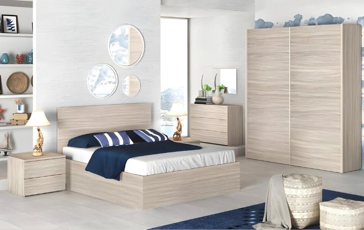 MDF Wood Modern Full Bed Room, 5 PCS - Beige