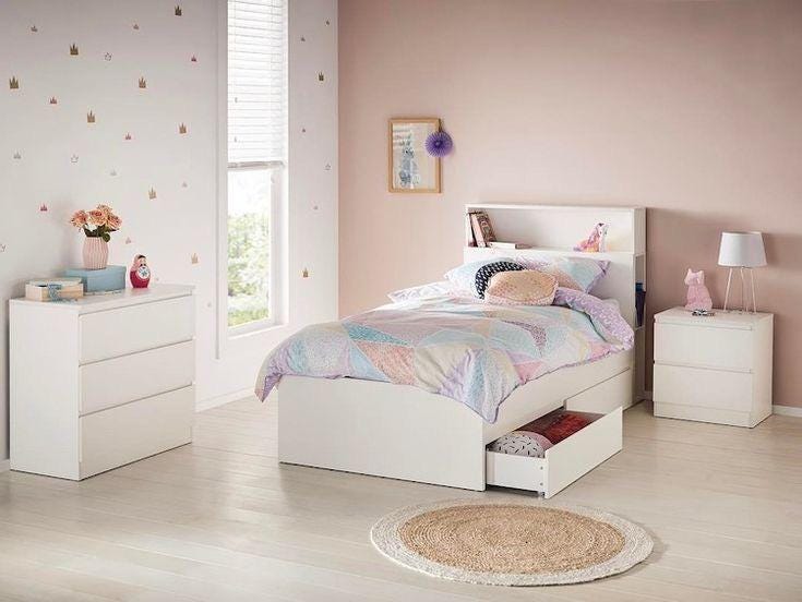 Natural Wood Modern Full Bed Room, 3 PCS - White