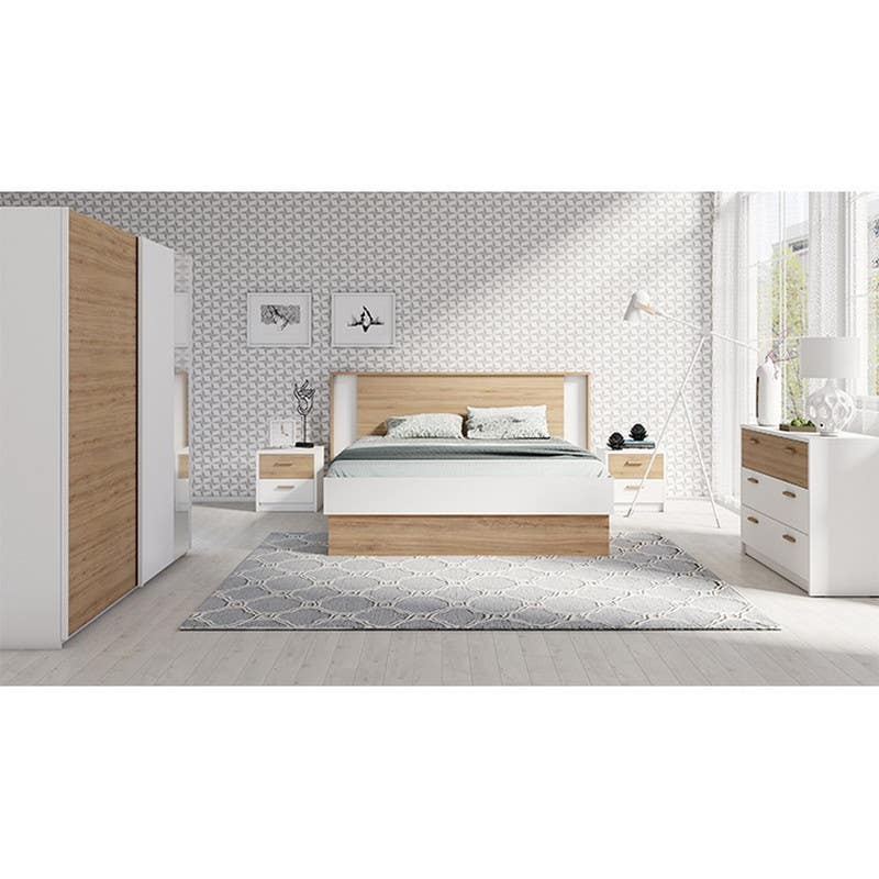 MDF Wood Modern Full Bed Room, 5 PCS - White Beige