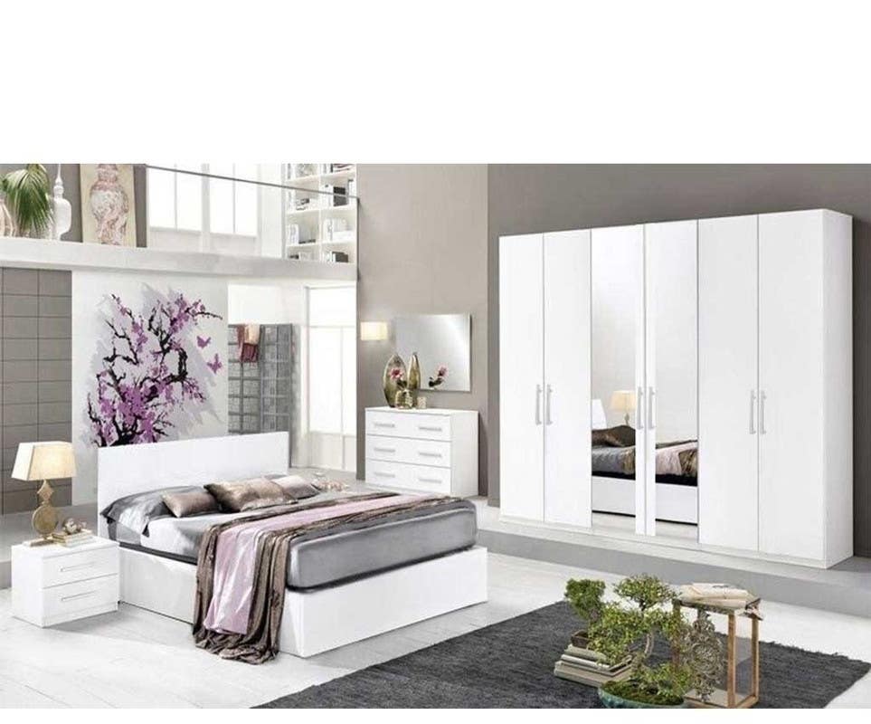 MDF Wood Modern Full Bed Room, 4 PCS - White