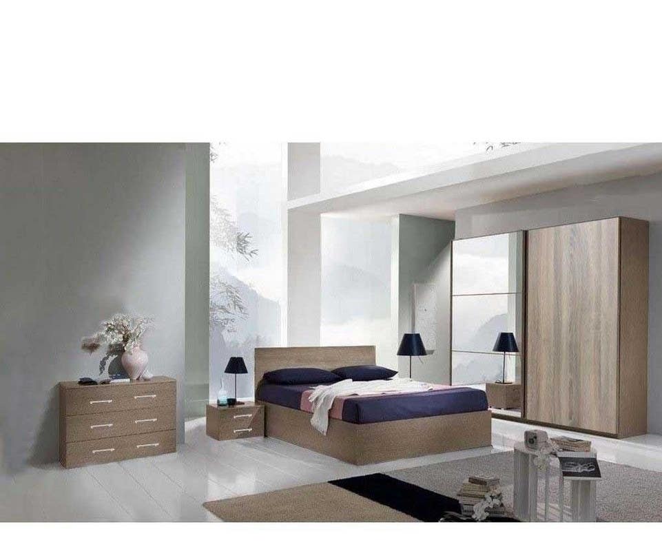 MDF Wood Modern Full Bed Room, 4 PCS - Beige