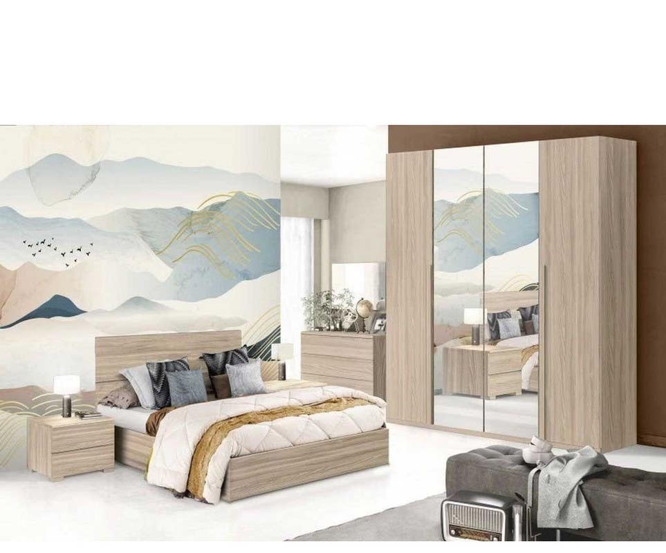 MDF Wood Modern Full Bed Room, 4 PCS - Beige