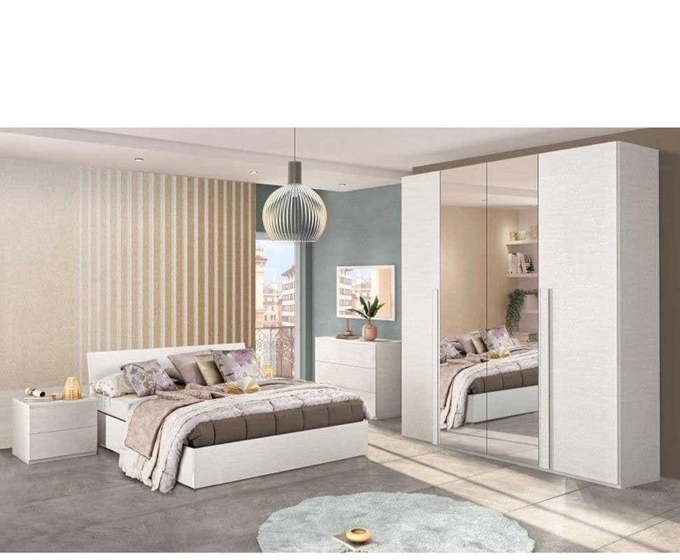 MDF Wood Modern Full Bed Room, 4 PCS - White