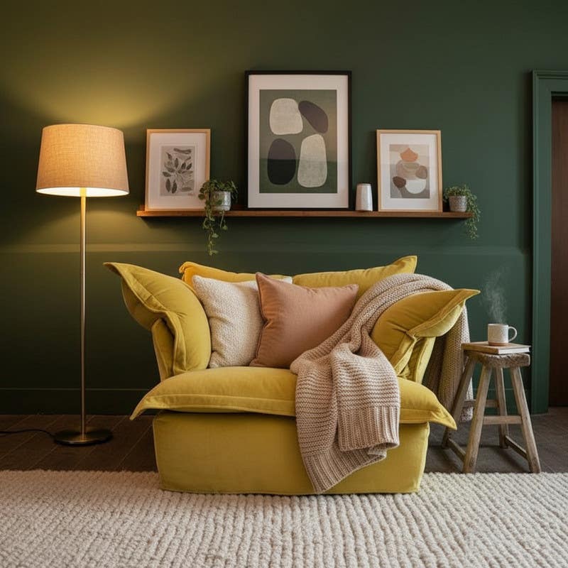 Modern recliner chair, beech wood, linen fabric, 80x100x80 cm - yellow