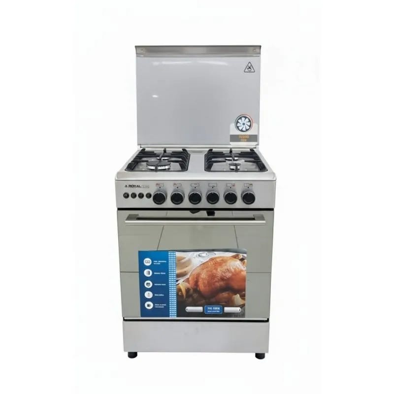 Royal Gas Gas Cooker, 4 Burners, 60X60 Cm, Fan Oven, R-2010327 - Stainless Steel