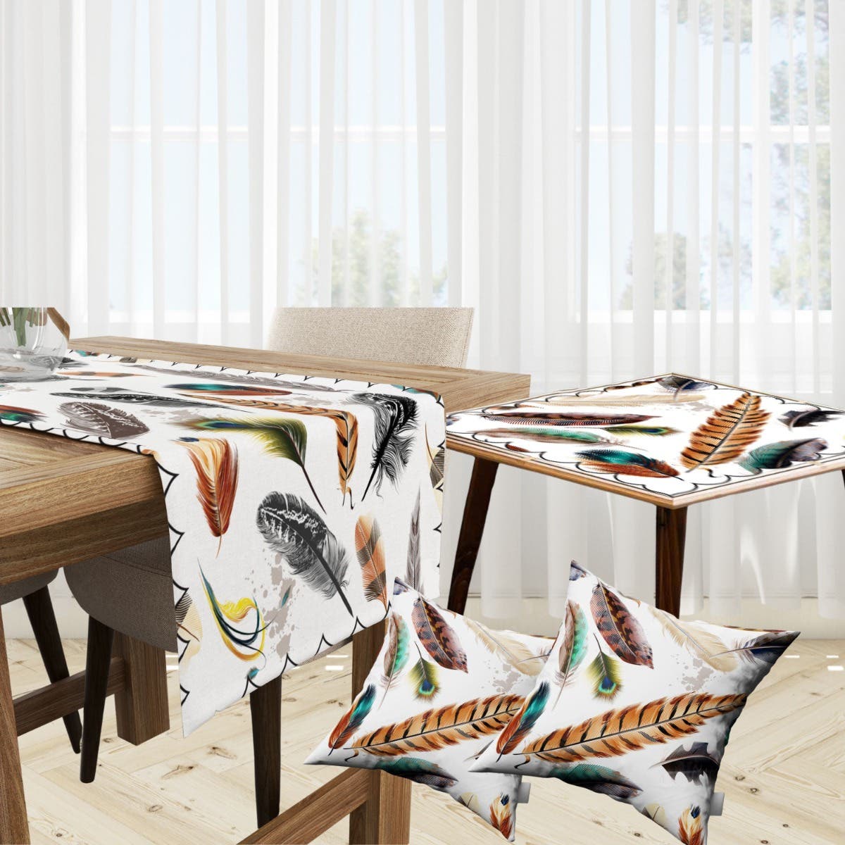 Velvet Runner Dinner Tablecloth, With 2 Cushion Covers - Multicolor, With 2 Side Tablecloth Free