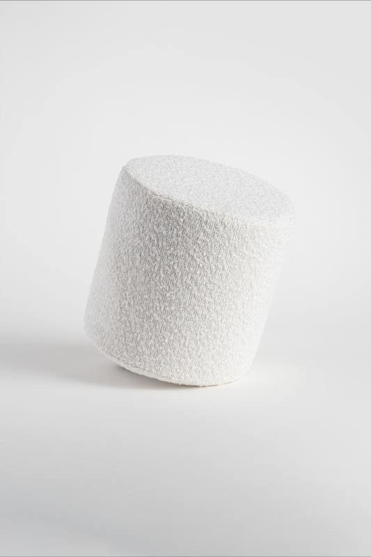 Modern pouf chair, MDF wood - Panda fabric, 40×40×48 cm - Off White