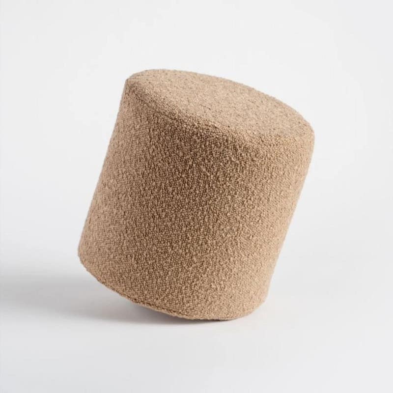 Modern pouf chair, MDF wood - Panda fabric, 40×40×48 cm - Beige