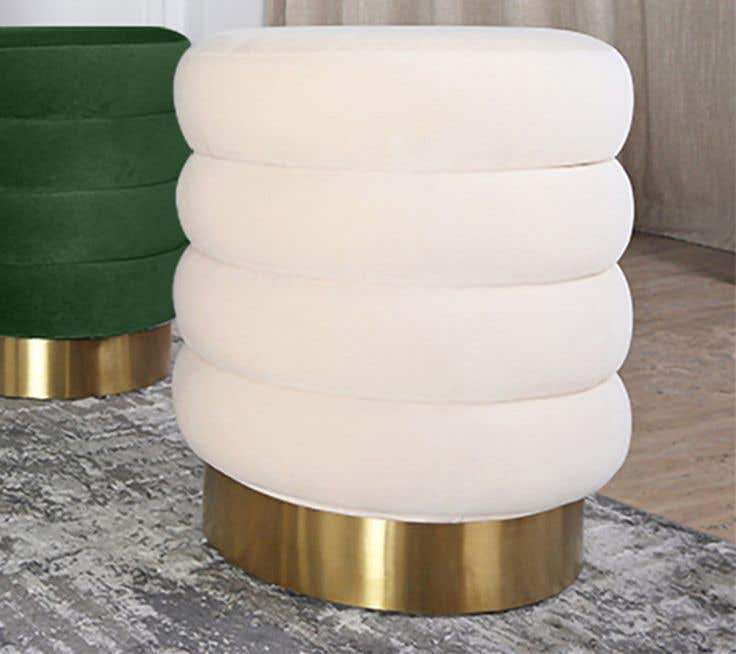 Modern pouf chair, MDF wood - Velvet Fabric, 40×40×48 cm - Off White
