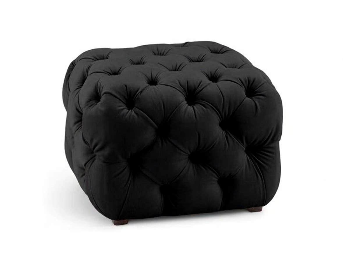 Modern pouf chair, MDF wood - Velvet Fabric, 50×50×48 cm - Black