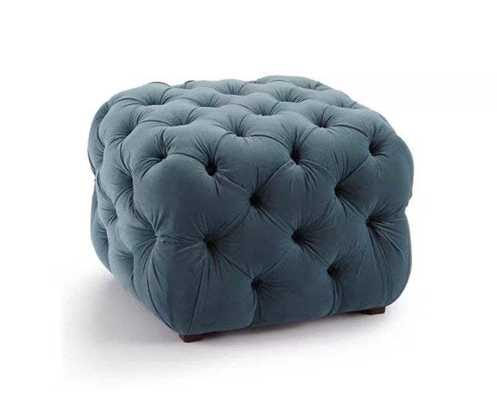 Modern pouf chair, MDF wood - Velvet Fabric, 50×50×48 cm - Light Blue