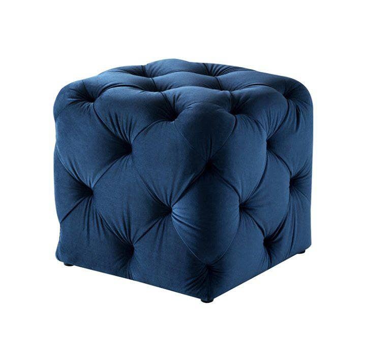 Modern pouf chair, MDF wood - Velvet Fabric, 50×50×48 cm - Blue