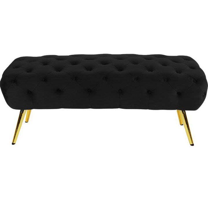 Velvet Banquet with steel legs, MDF wood - Velvet upholstery, 100×50×48 cm - Black