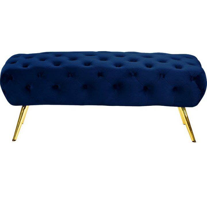 Velvet Banquet with steel legs, MDF wood - Velvet upholstery, 100×50×48 cm - Blue
