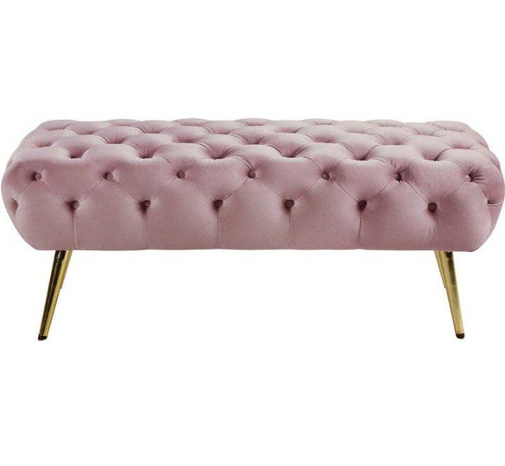 Velvet Banquet with steel legs, MDF wood - Velvet upholstery, 100×50×48 cm - Pink