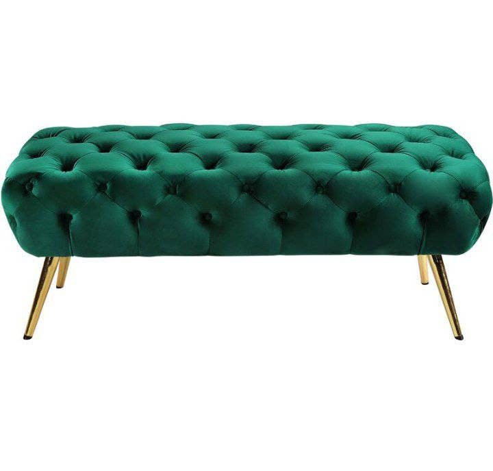 Velvet Banquet with steel legs, MDF wood - Velvet upholstery, 100×50×48 cm - Green