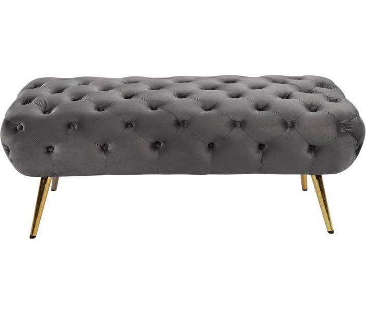 Velvet Banquet with steel legs, MDF wood - Velvet upholstery, 100×50×48 cm - Grey