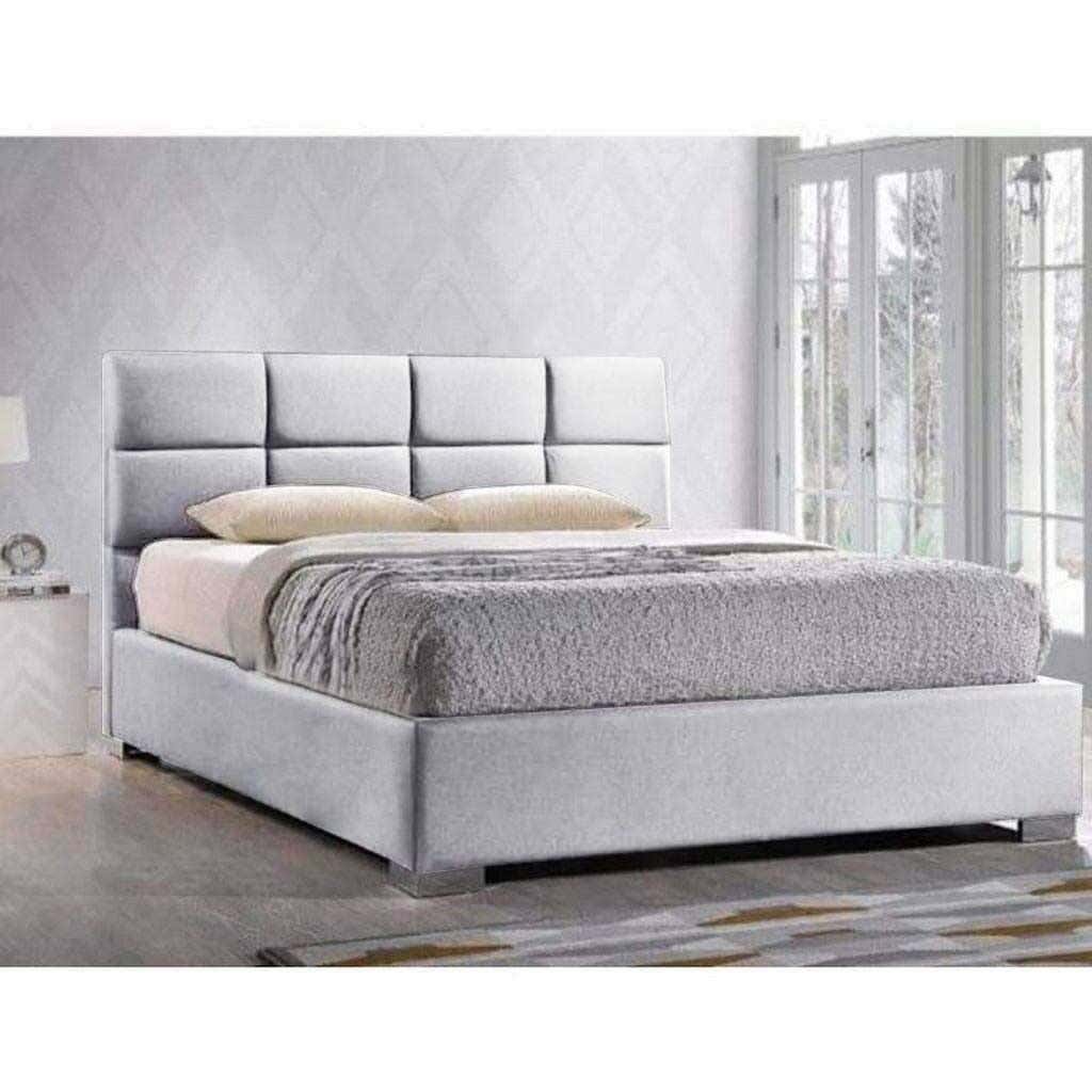 Wood Bed, Velvet Fabric, 200×140×123 Cm - Grey
