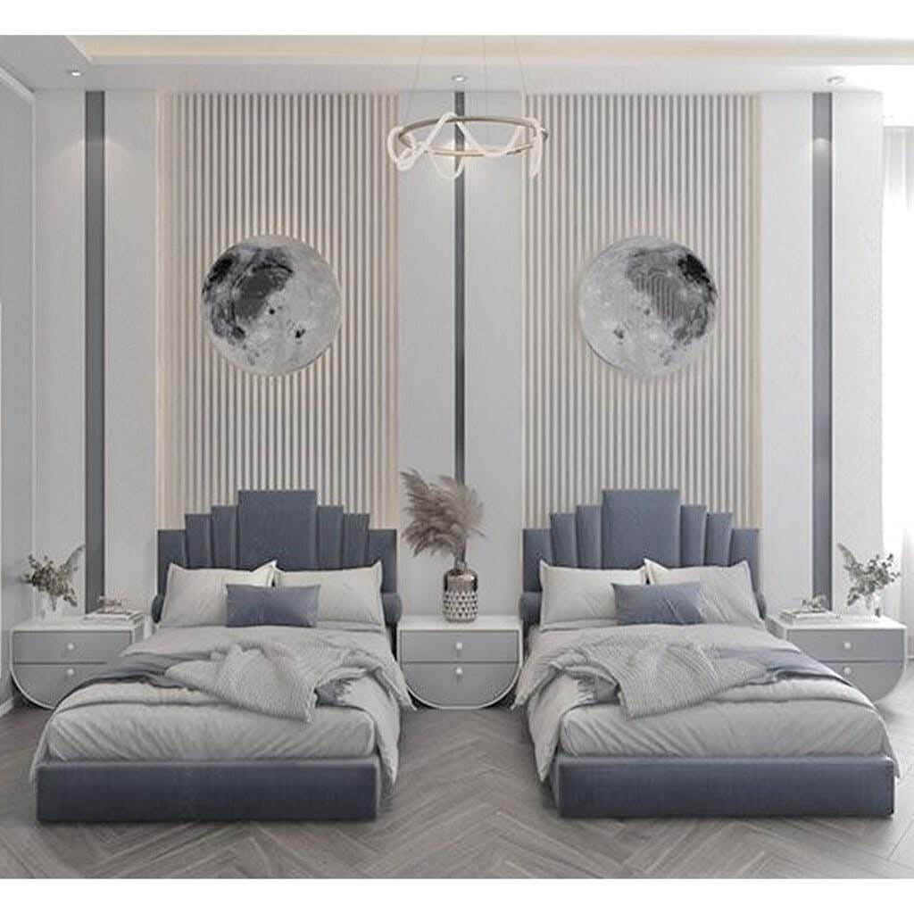 Wood Bed, Velvet Fabric, 2 Pieces,200×120×123 Cm - Grey