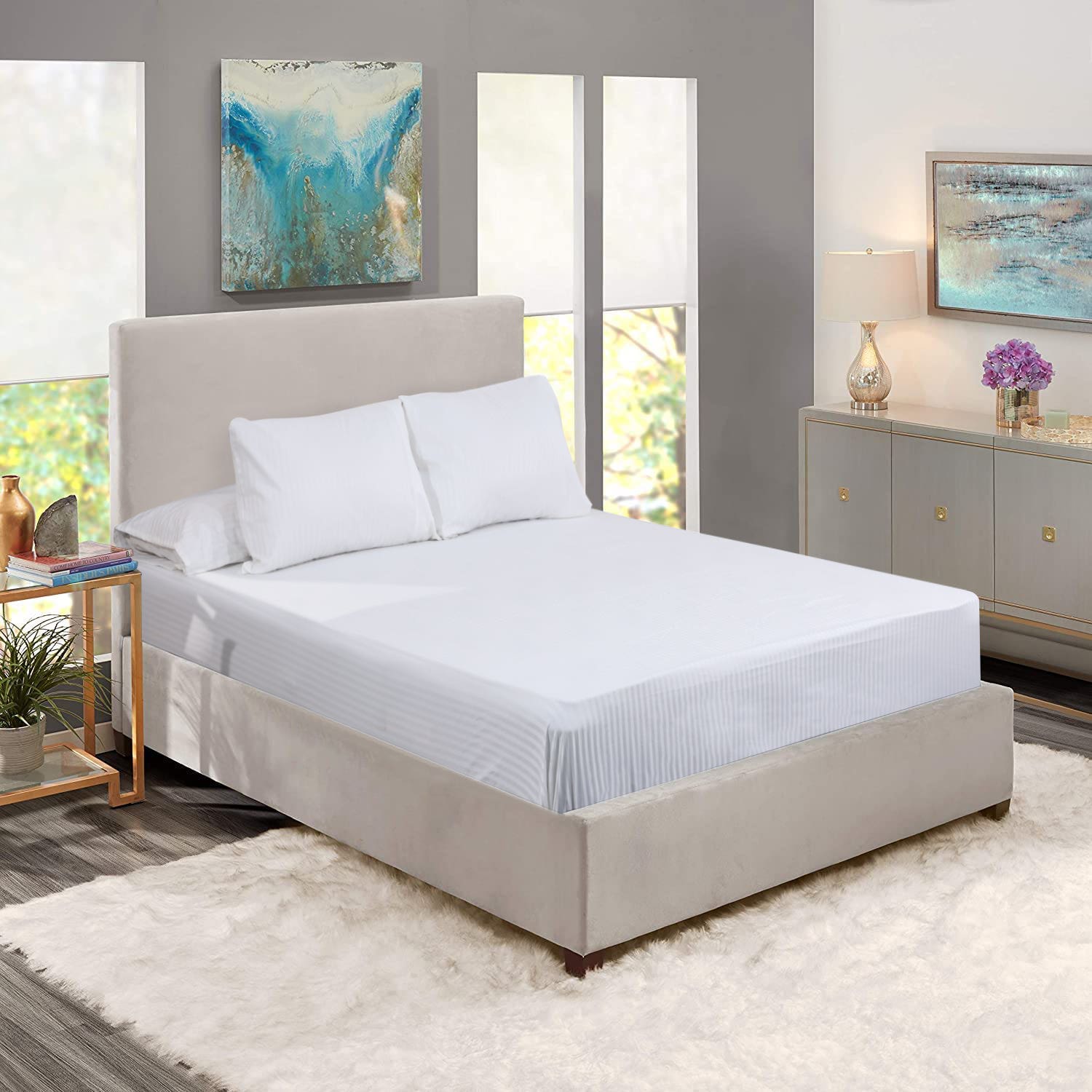 Besan Lotus Striped Cotton Bedsheet Set, 4 Pieces - Light Grey