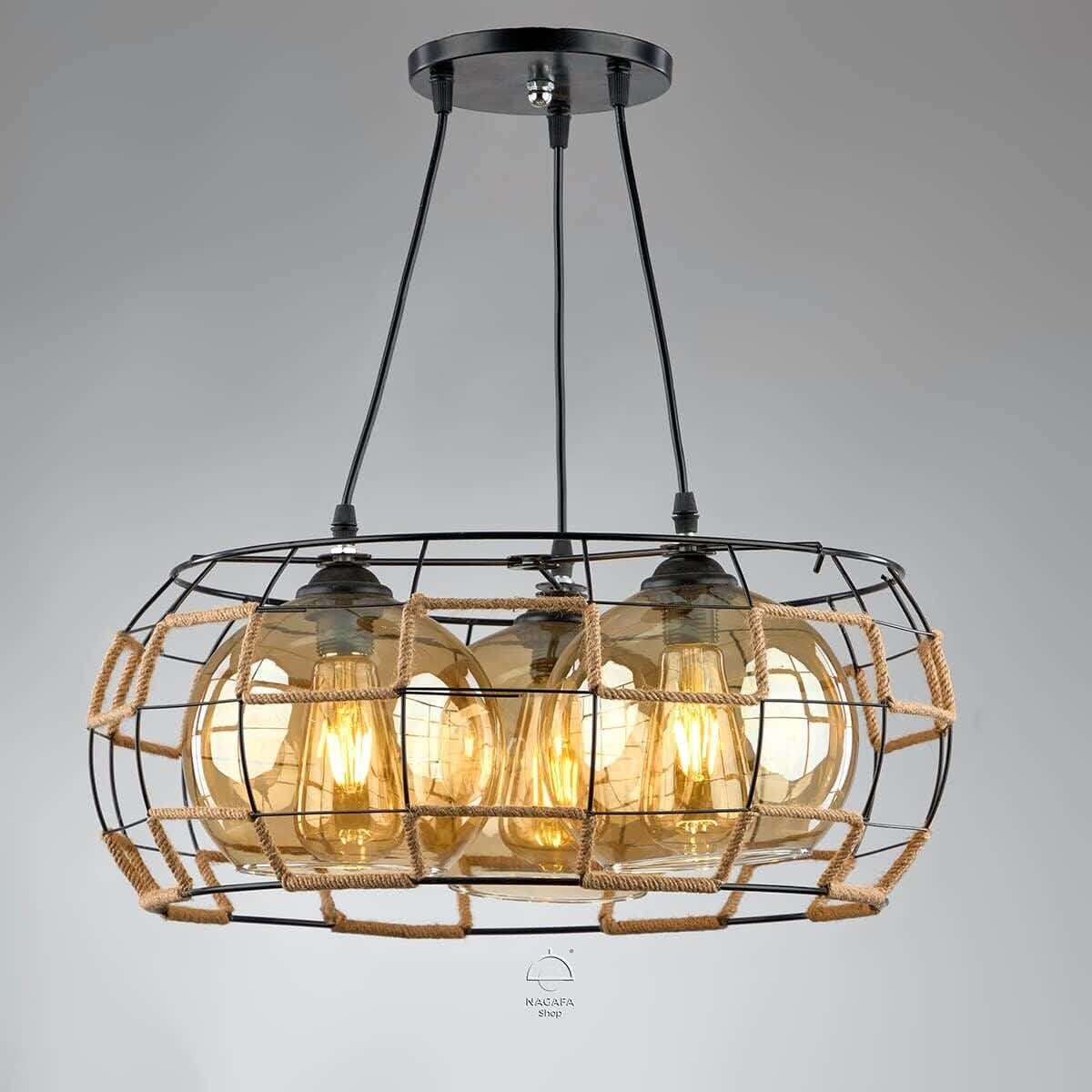 3-light ceiling chandelier, 54 x 54 x 25 cm - black
