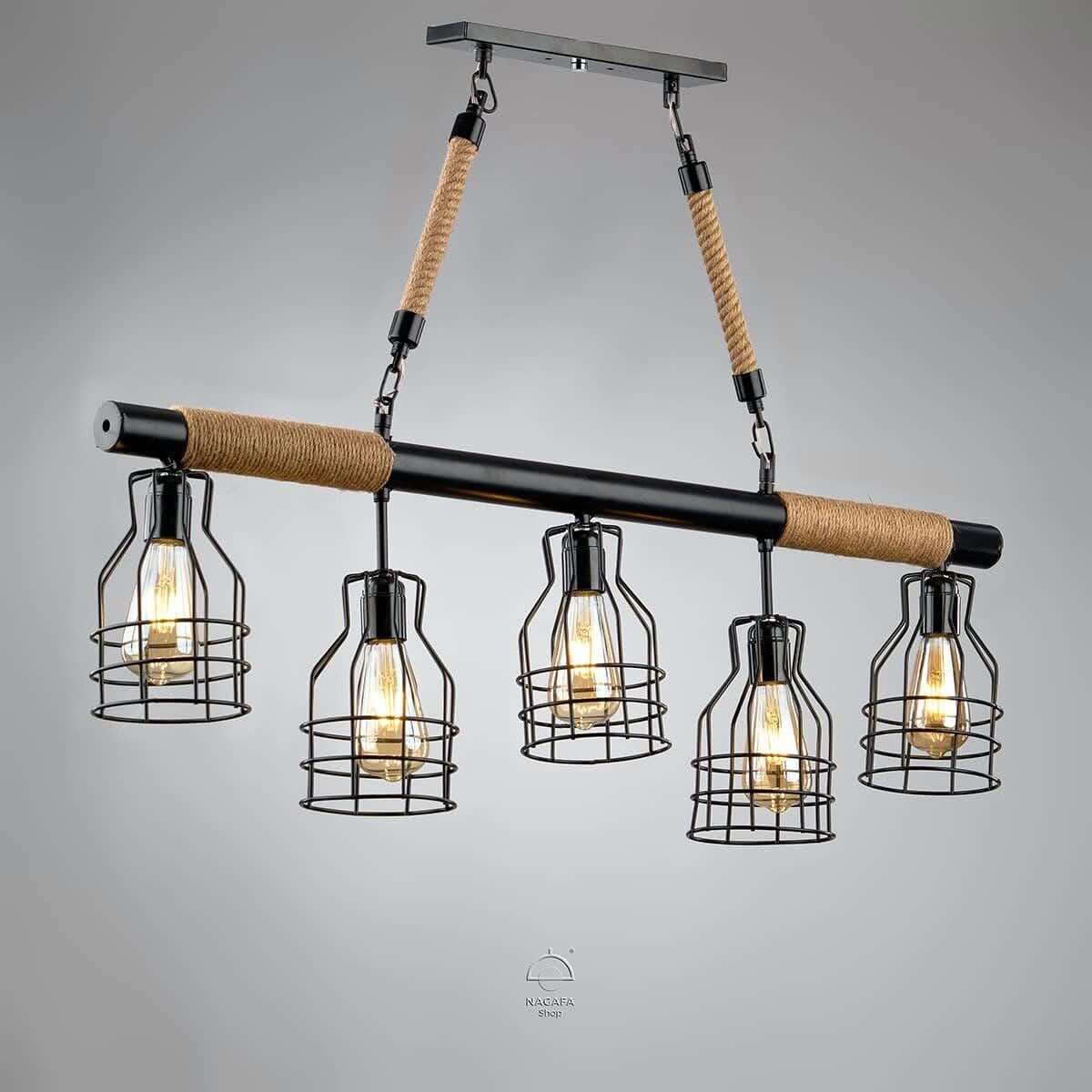 5-light ceiling chandelier, 60 x 10 x 45 cm - black