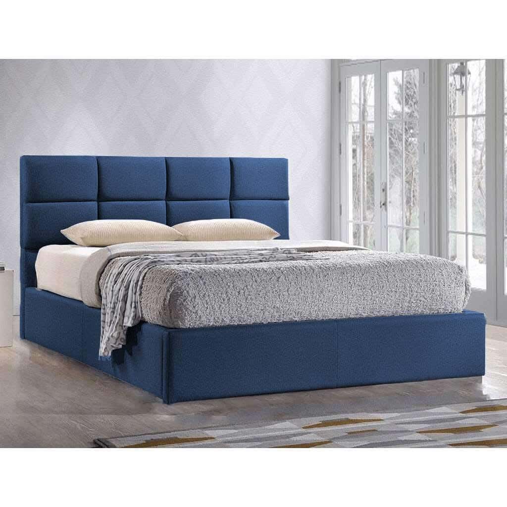 Capotone Queen Counter Wood Bed, Velor Fabric, 160 × 120 × 195 Cm - Navy Blue