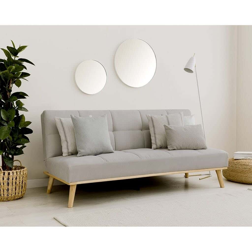 Beech wood sofa, Koya linen fabric, 90x190x80 cm - Grey