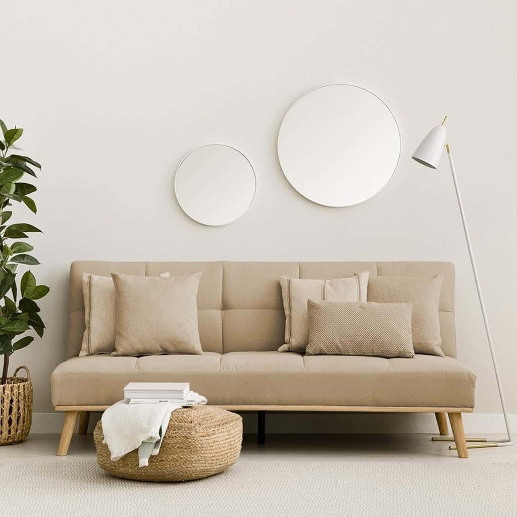 Beech wood sofa, Koya linen fabric, 90x190x80 cm - Beige