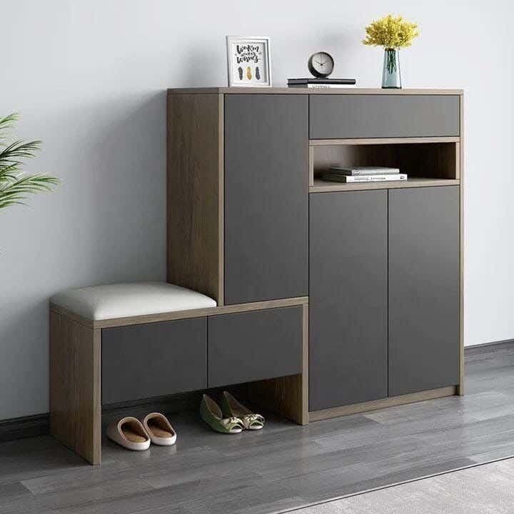 Thai MDF Wood Shoe Organizer, 110x140x30 cm - Grey Wooden