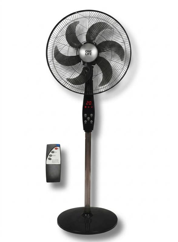 One Life SF319-D Stand Fan, 18 Inch, 6 Blades, 3 Speeds, Remote Control - Black