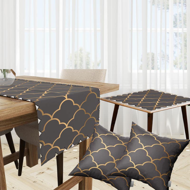Velvet Runner Dinner Tablecloth, With 2 Cushion Covers - Multicolor, With 2 Side Tablecloth Free