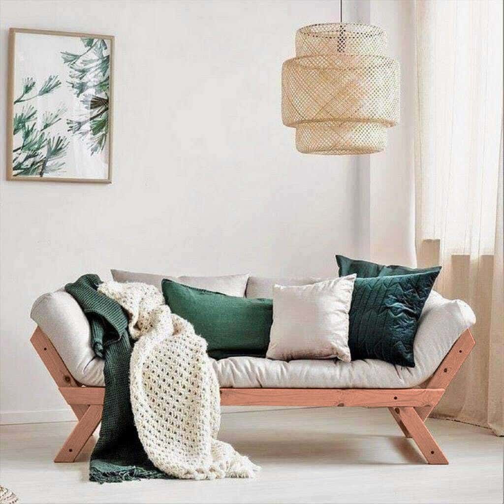 Beech Wood Sofa, Velvet Fabric, 75 × 165 × 70 Cm - Off White