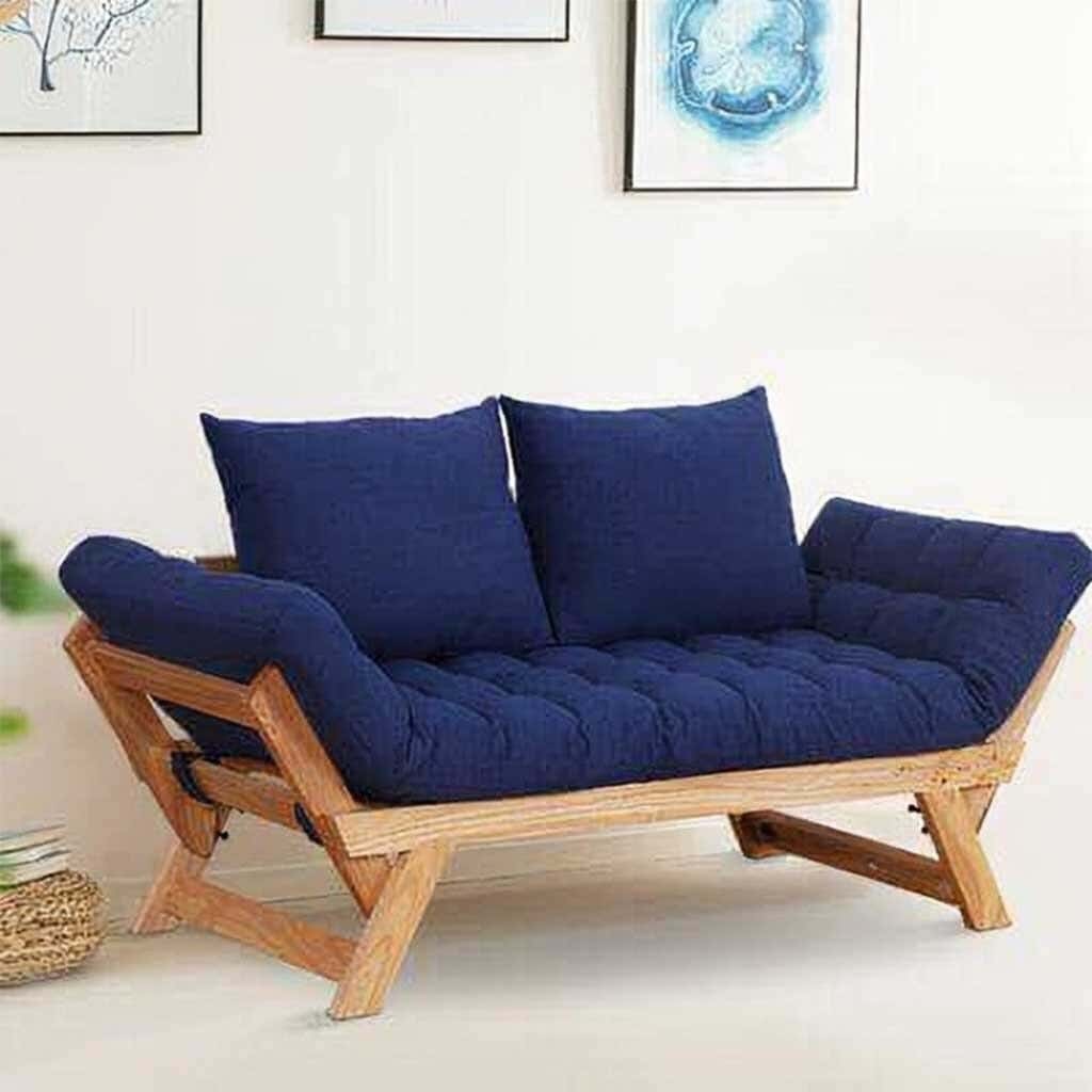 Beech Wood Sofa, Velvet Fabric, 75 × 165 × 70 Cm - Blue