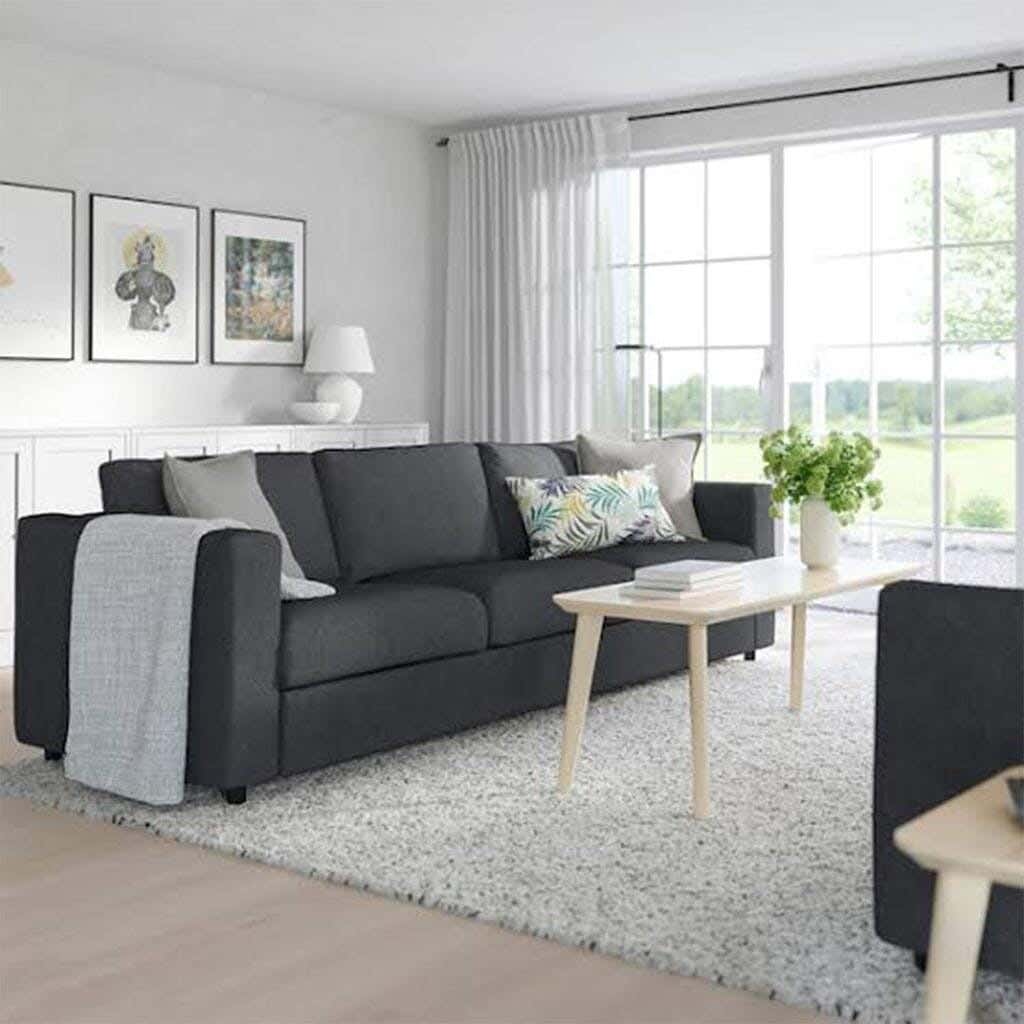 Three-Seat Sofa, Beech Wood, Velvet Fabric, 80 × 200 × 80 Cm - Grey