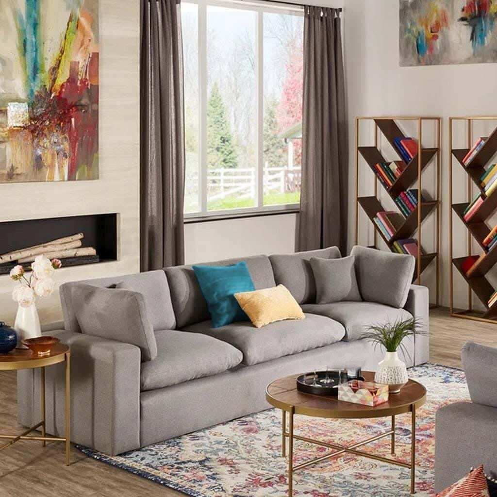 Three-Seat Sofa, Beech Wood, Linen Fabric, 90 × 240 × 80 Cm - Grey