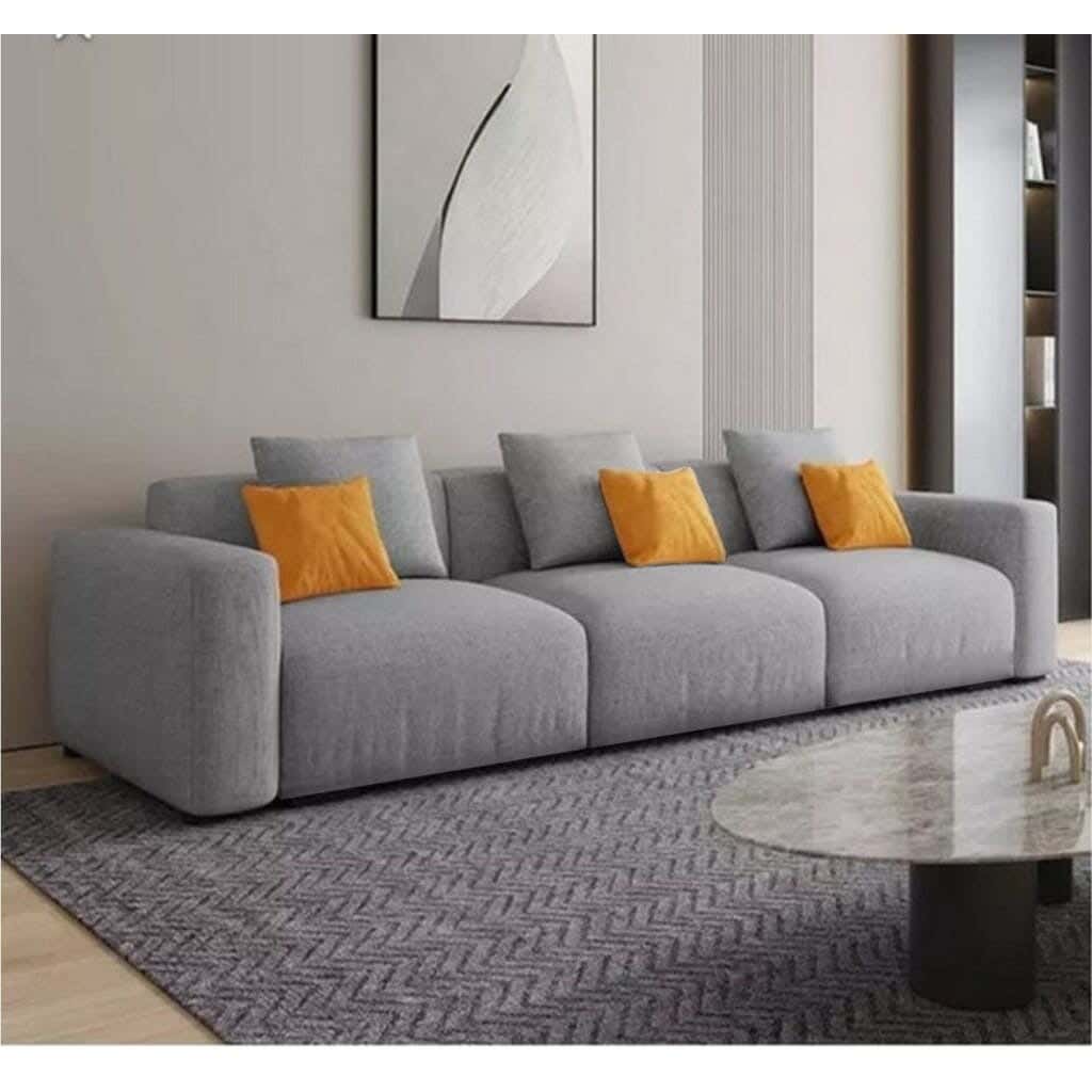 Three-seater sofa, beech wood, Koya linen fabric, 90 x 240 x 80 cm - Grey