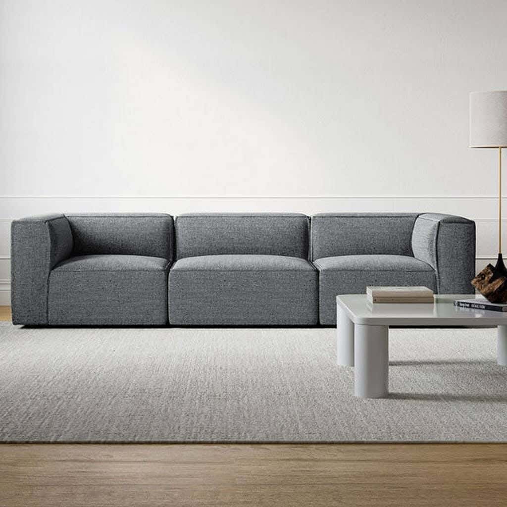 Three-seater sofa, beech wood, Koya linen fabric, 70 x 240 x 80 cm - Grey