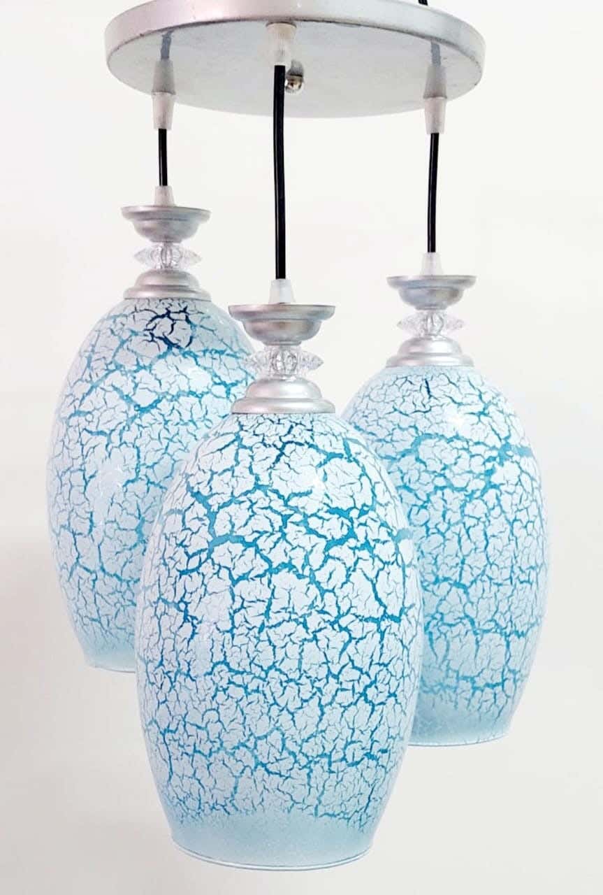 Triple Metal Chandelier With Rust-Resistant Metal Coating And Dual Lighting Options (White and Warm) - Blue Silver