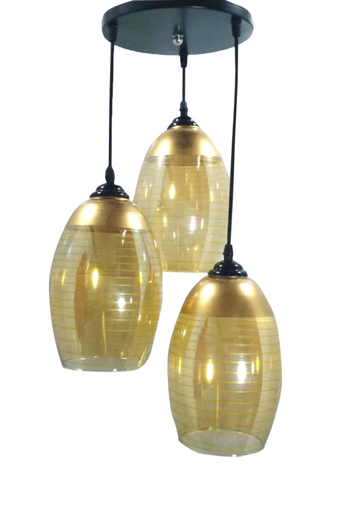 Triple Metal Chandelier With Rust-Resistant Metal Coating And Dual Lighting Options (White and Warm) - Golden