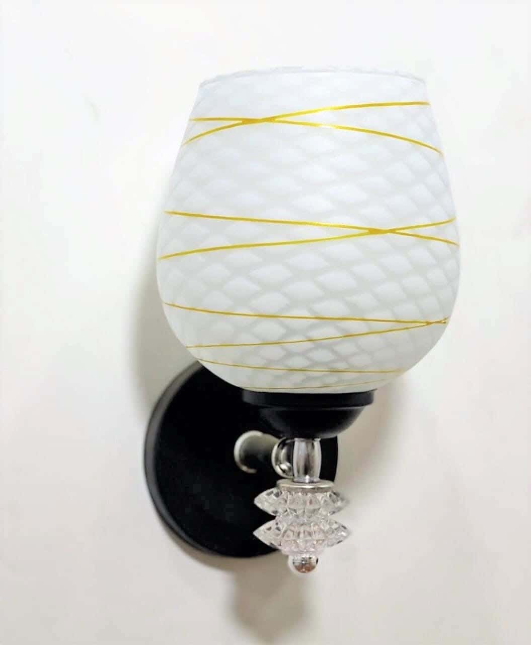 White Glass Wall Lamp With Rust-Resistant Metal Coating And Dual Lighting Options (White and Warm) - Black White