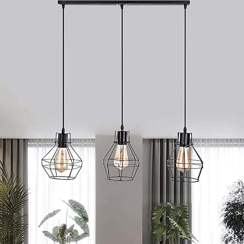 Triple Metal Chandelier With Rust-Resistant Metal Coating And Dual Lighting Options (White and Warm) - Black