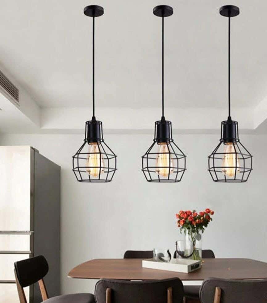 Metal Pendant, 3 Bulbs, 75×20 cm - Black