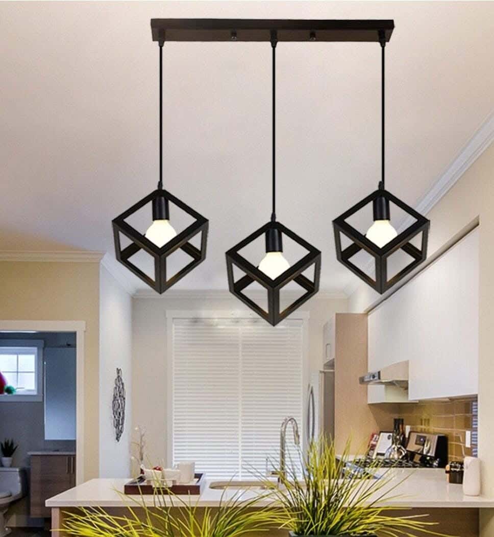 Metal Pendant, 3 Bulbs, 80×50 cm - Black