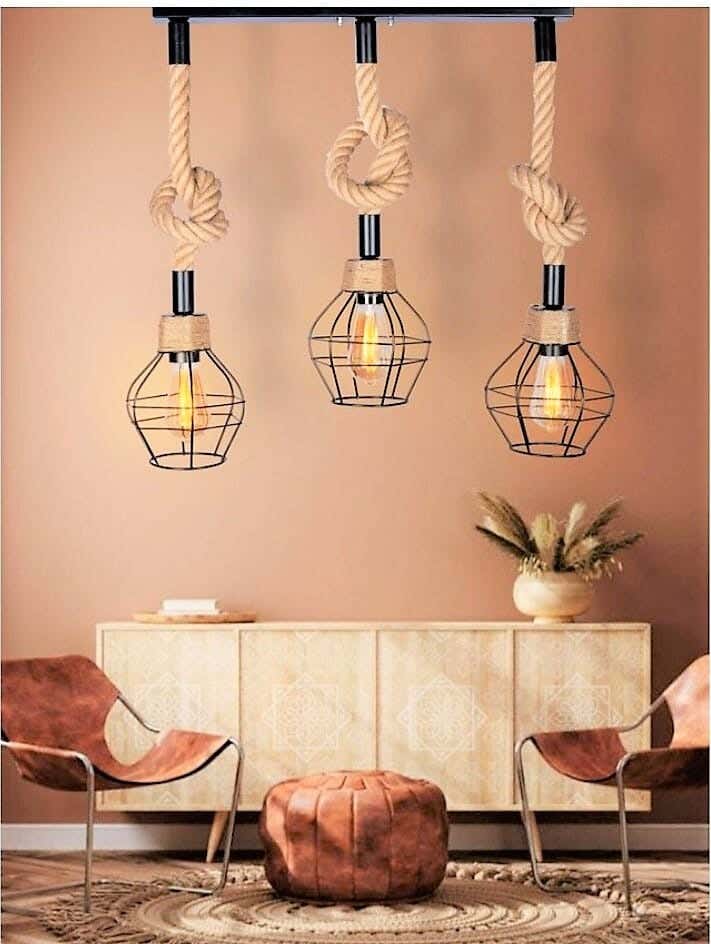 Metal Pendant, 3 Bulbs, 80×50 cm - Black Beige
